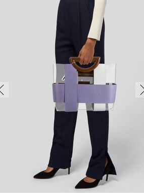 Clear Tote with Lavender Strap and Brown Handle